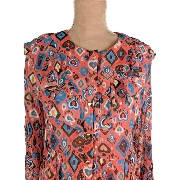 Emily Lovelock Julia Mini Dress in Pink Heart Multi Long Puff Sleeve S US 4-6 - Picture 6 of 12